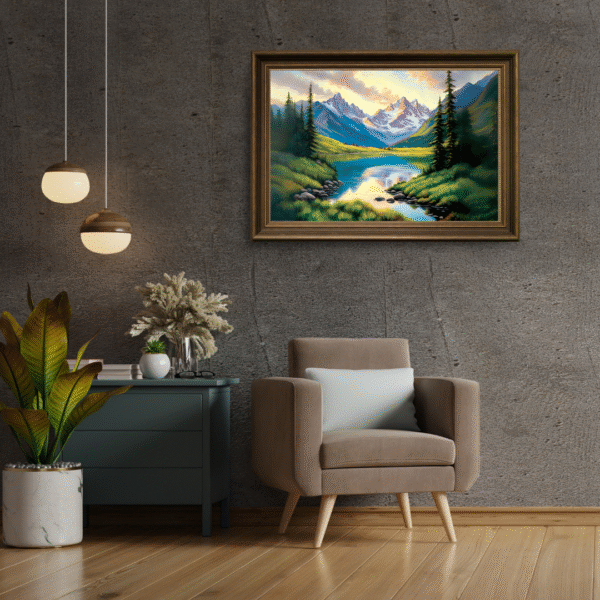 Canvas Print | Alpine Lake and Mountain Digital Canvas Print – Vastu/Feng Shui - landscape Wall Art for Positive Energy | Elegant Nature Landscape - Image 2