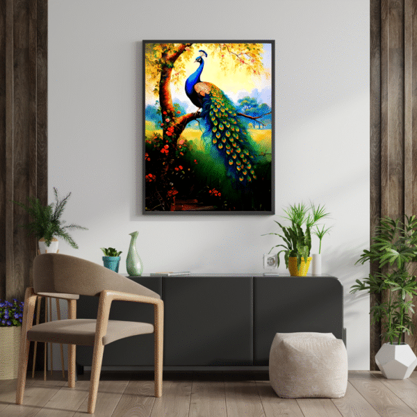Peacock Painting for Vastu | Lush Garden Canvas Wall Art - Image 2