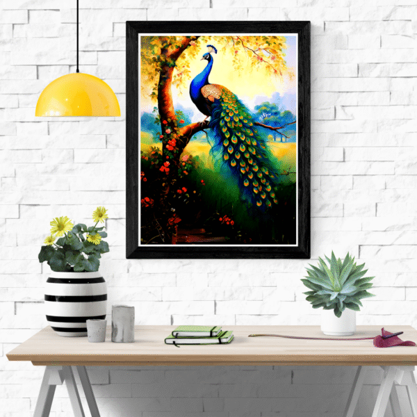Peacock Painting for Vastu | Lush Garden Canvas Wall Art - Image 3