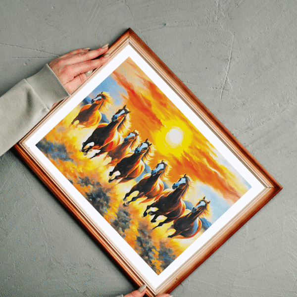 Canvas Print | Horizon Runners | Vastu/Feng Shui compatible | 7 Lucky Running Horses on Water, Sunrise - Image 3