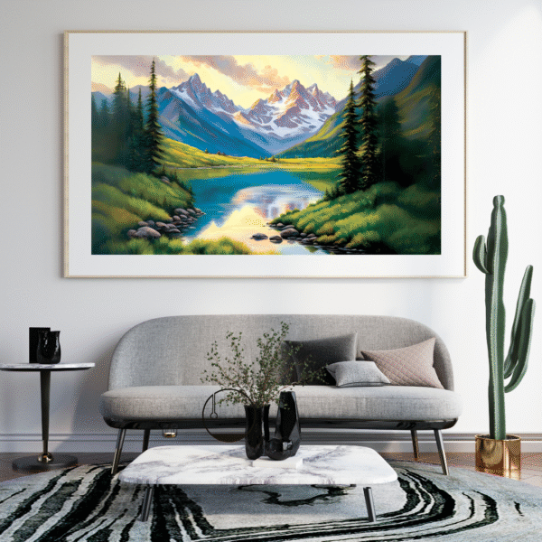 Canvas Print | Alpine Lake and Mountain Digital Canvas Print – Vastu/Feng Shui - landscape Wall Art for Positive Energy | Elegant Nature Landscape