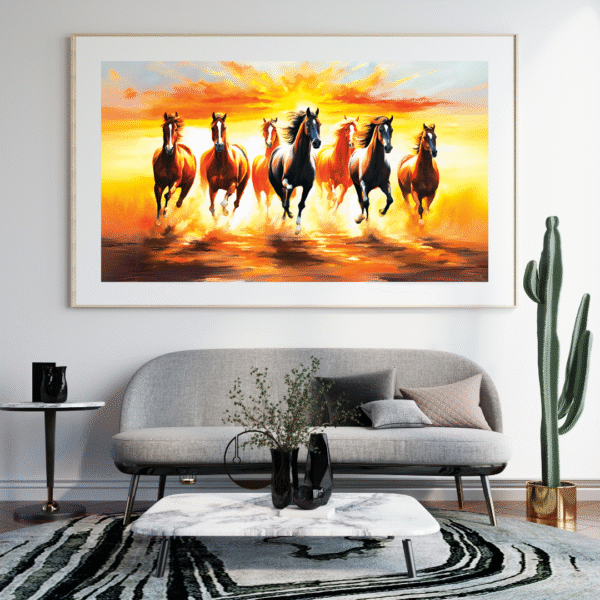 Canvas Print | Energetic Stallions | Big size Vastu/Feng Shui Digital Art Print of 7 Lucky running Horses on water | Premium Canvas - Image 4
