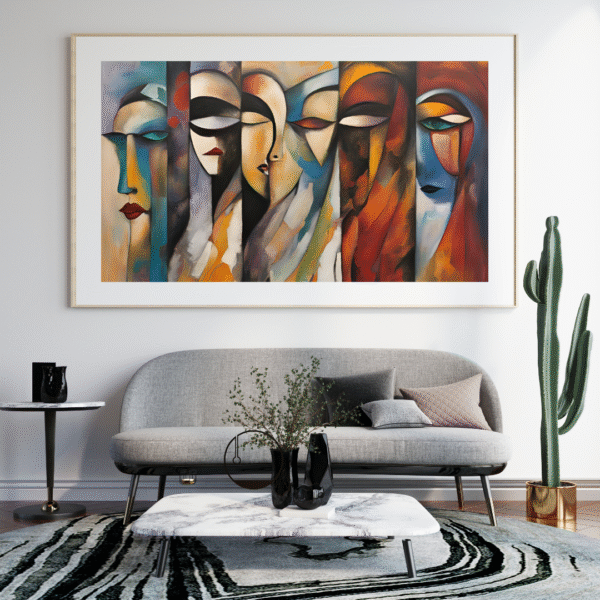 Faces of Femininity abstract canvas print featuring bold colors and feminine silhouettes for modern wall decor
