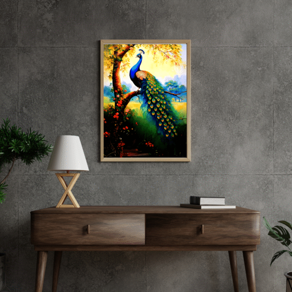 Peacock Painting for Vastu | Lush Garden Canvas Wall Art - Image 4