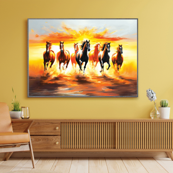 Canvas Print | Energetic Stallions | Big size Vastu/Feng Shui Digital Art Print of 7 Lucky running Horses on water | Premium Canvas - Image 5