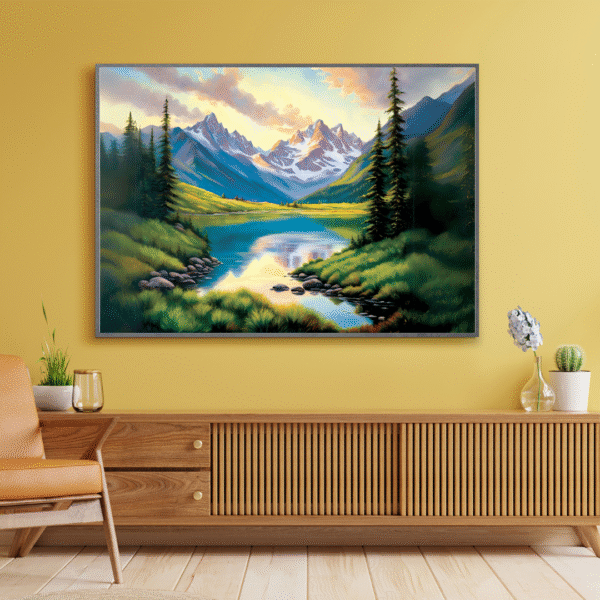 Canvas Print | Alpine Lake and Mountain Digital Canvas Print – Vastu/Feng Shui - landscape Wall Art for Positive Energy | Elegant Nature Landscape - Image 5