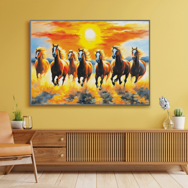 Canvas Print | Horizon Runners | Vastu/Feng Shui compatible | 7 Lucky Running Horses on Water, Sunrise - Image 5
