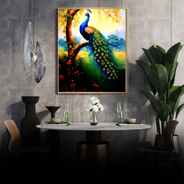 Peacock Painting for Vastu | Lush Garden Canvas Wall Art - Image 6