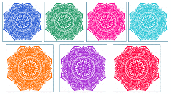 Mandala Sticker Set, 7 Pieces, 7.5 inch Square, Rangoli Designs