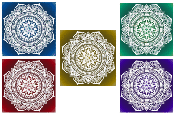 Mandala Stickers, Set of 5, 7.5 inch Square, Rangoli Designs