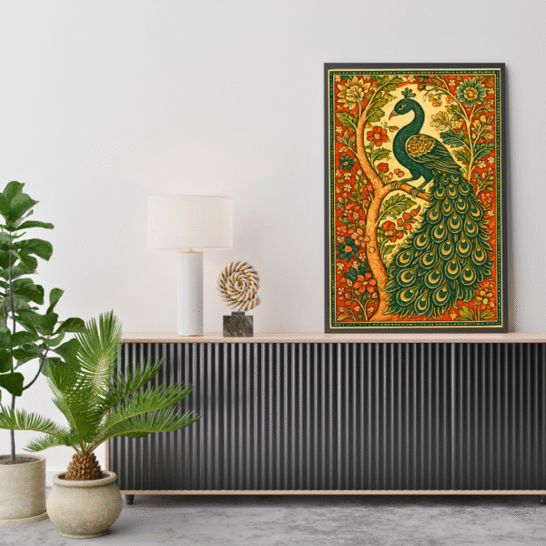 Kalamkari Peacock Canvas Print | Traditional Indian Wall Art - Image 6