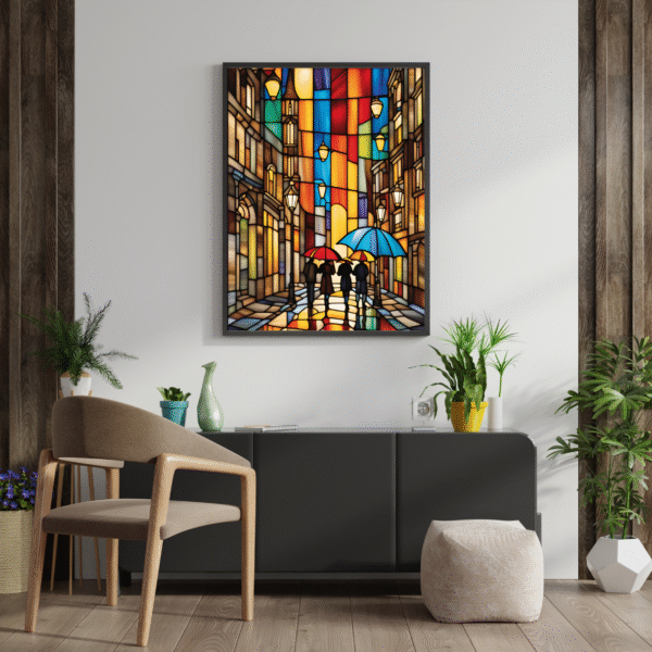 Stained Glass Cityscape Canvas Print – Urban Mosaic - Image 2