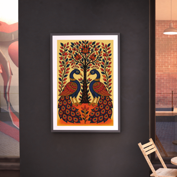 Traditional Kalamkari Peacock Wall Art – Pair of Peacocks with Tree of Life Design Canvas Print - Image 8
