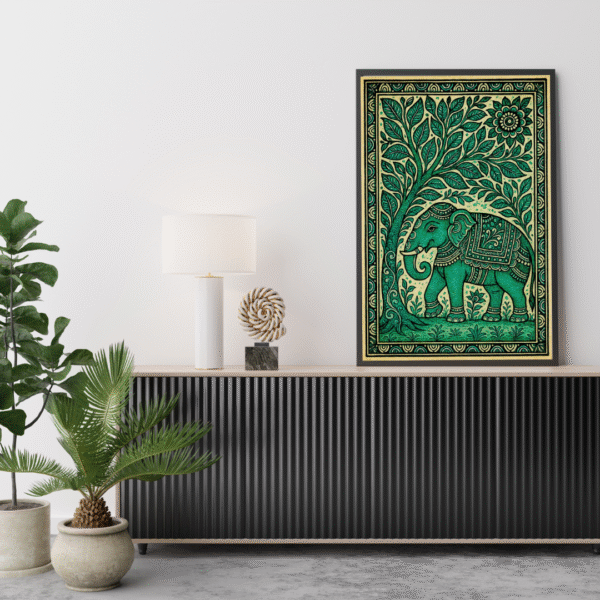 Indian Folk Art Print – Kalamkari Elephant and Tree of Life