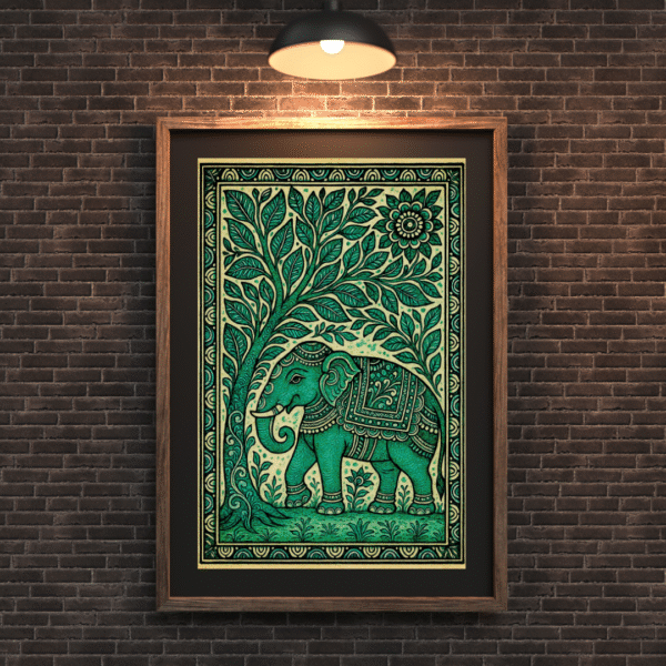 Kalamkari Elephant Canvas Print – Tree of Life Indian Folk Art