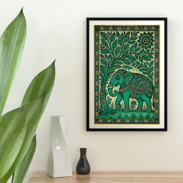 Traditional Kalamkari Elephant Canvas – Tree of Life Folk Wall Art - Image 5