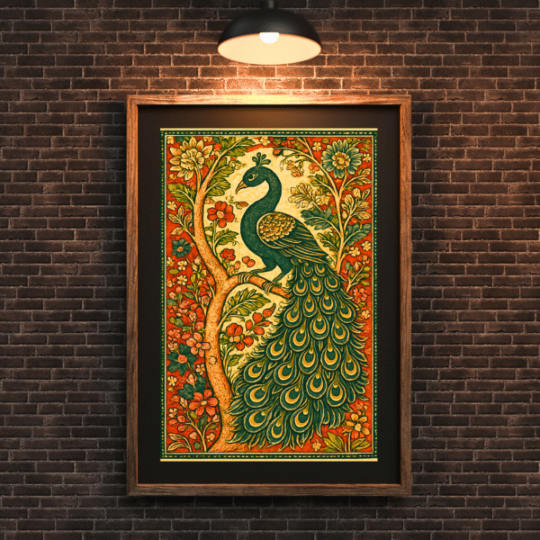 Kalamkari Peacock Canvas Print | Traditional Indian Wall Art - Image 5
