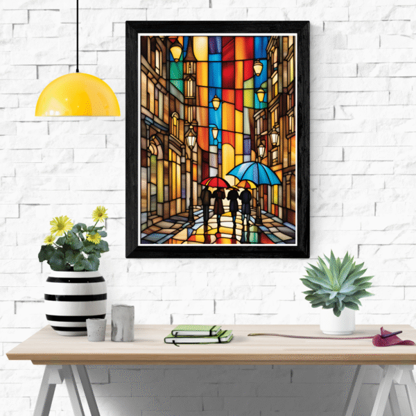 Stained Glass Cityscape Canvas Print – Urban Mosaic - Image 3