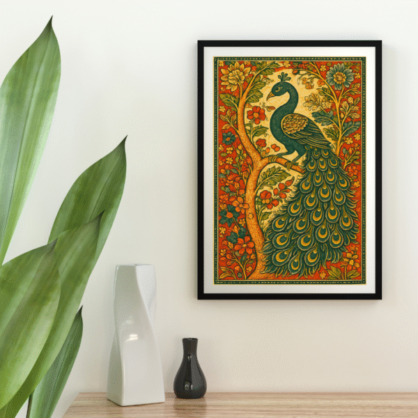 Kalamkari Peacock Canvas Print | Traditional Indian Wall Art - Image 4