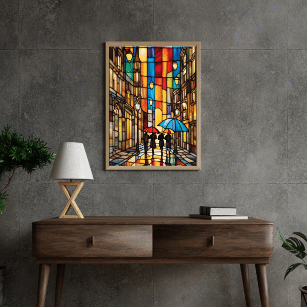 Stained Glass Cityscape Canvas Print – Urban Mosaic - Image 4