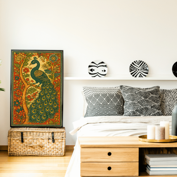 Kalamkari Peacock Canvas Print | Traditional Indian Wall Art - Image 3