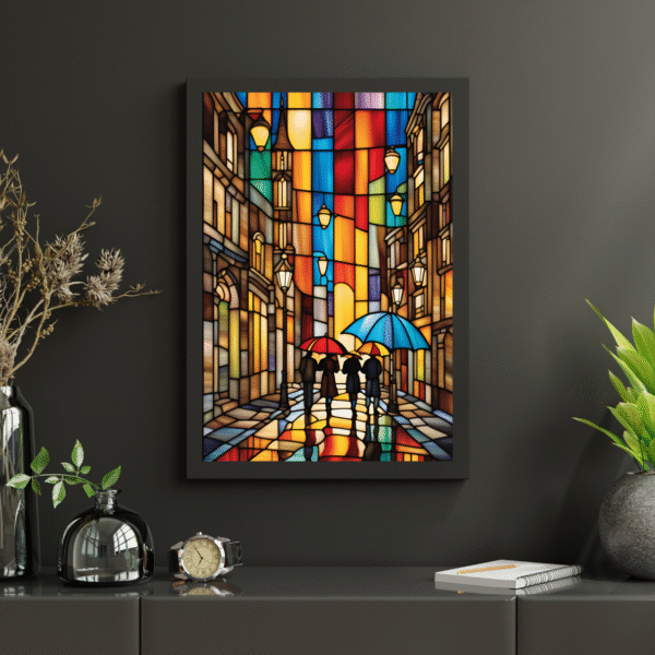 Stained Glass Cityscape Canvas Print – Urban Mosaic - Image 5