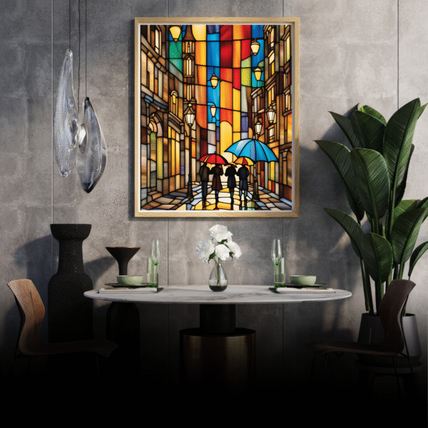 Stained Glass Cityscape Canvas Print – Urban Mosaic - Image 6