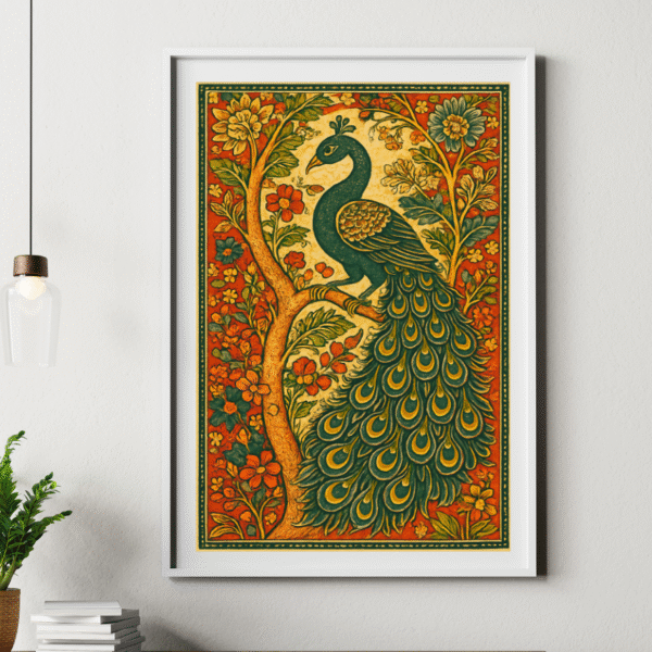 Kalamkari Peacock Canvas Print | Traditional Indian Wall Art - Image 2