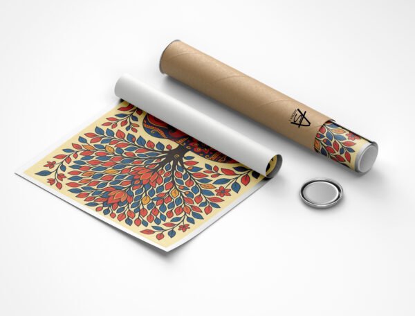 Unframed Kalamkari-style elephant under Tree of Life canvas artwork