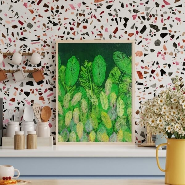 Tropical Leaves – A4 Framed Botanical Wall Art Print | Green Foliage Design | Black & Beige Frame Options - Image 2