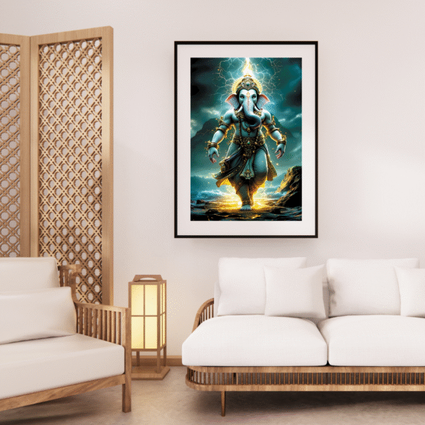 Vighnaharta - Majestic Ganesha Canvas Wall Art for Ganesh Chaturthi – Unframed Festive Print Featuring Lord Ganesha with Divine Glow – Hindu Spiritual Décor for Home, Puja Room, or Gifting - Image 2