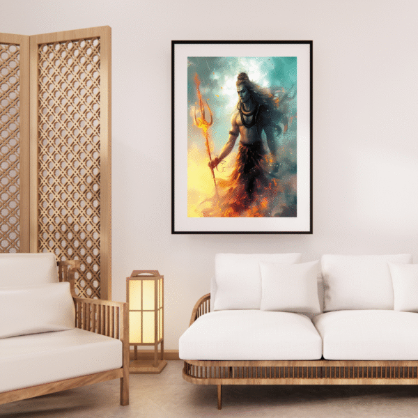 Mahadeva – Lord Shiva Wall Art Canvas Print | Unframed Spiritual Artwork with Fiery Aura & Trishul | Hindu God Art Print for Home Temple, Meditation Room, or Gifting - Image 2