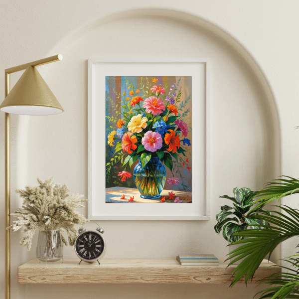Colorful Floral Vase Wall Art – Unframed Canvas Print of Blooming Bouquet in Glass Vase | Nature-Inspired Artwork for Bedroom, Dining Room, or Office - Image 4