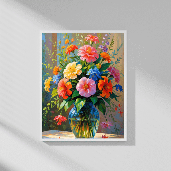 Colorful Floral Vase Wall Art – Unframed Canvas Print of Blooming Bouquet in Glass Vase | Nature-Inspired Artwork for Bedroom, Dining Room, or Office - Image 5