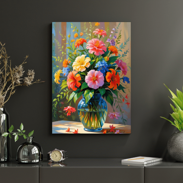 Colorful Floral Vase Wall Art – Unframed Canvas Print of Blooming Bouquet in Glass Vase | Nature-Inspired Artwork for Bedroom, Dining Room, or Office - Image 7