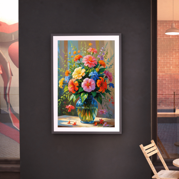 Colorful Floral Vase Wall Art – Unframed Canvas Print of Blooming Bouquet in Glass Vase | Nature-Inspired Artwork for Bedroom, Dining Room, or Office - Image 8