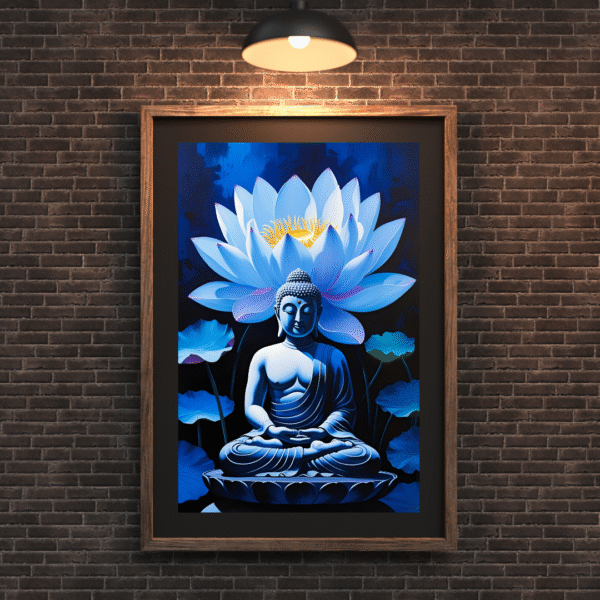 Lotus Buddha Canvas Print – Meditative Blue Buddha with Radiant Lotus Flower | Spiritual Wall Art for Home, Meditation Room & Yoga Studio - Image 3