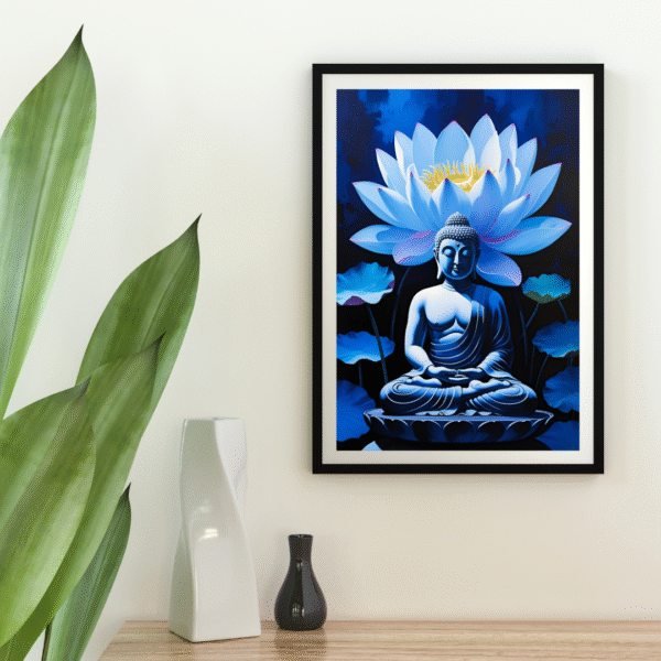 Lotus Buddha Canvas Print – Meditative Blue Buddha with Radiant Lotus Flower | Spiritual Wall Art for Home, Meditation Room & Yoga Studio - Image 4