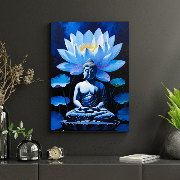 Lotus Buddha Canvas Print – Meditative Blue Buddha with Radiant Lotus Flower | Spiritual Wall Art for Home, Meditation Room & Yoga Studio - Image 5