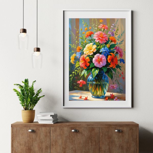 Colorful Floral Vase Wall Art – Unframed Canvas Print of Blooming Bouquet in Glass Vase | Nature-Inspired Artwork for Bedroom, Dining Room, or Office - Image 9