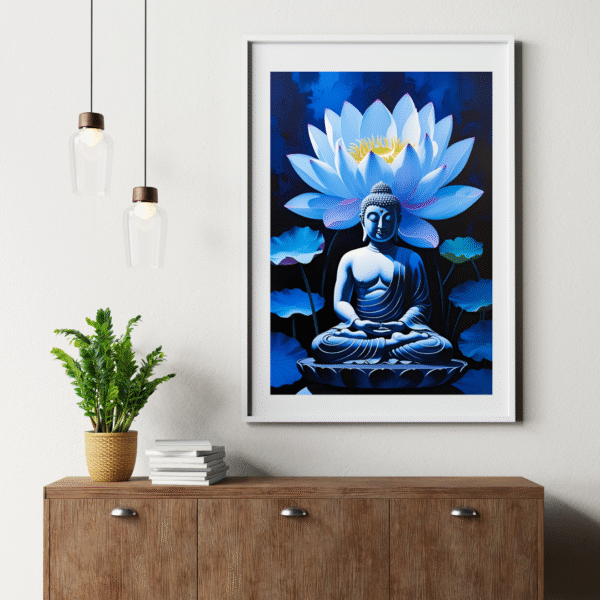 Lotus Buddha Canvas Print – Meditative Blue Buddha with Radiant Lotus Flower | Spiritual Wall Art for Home, Meditation Room & Yoga Studio - Image 8
