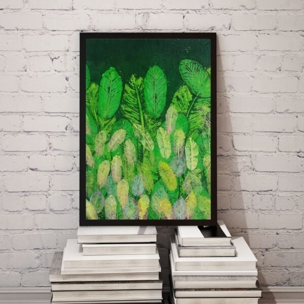 Tropical Leaves – A4 Framed Botanical Wall Art Print | Green Foliage Design | Black & Beige Frame Options - Image 3