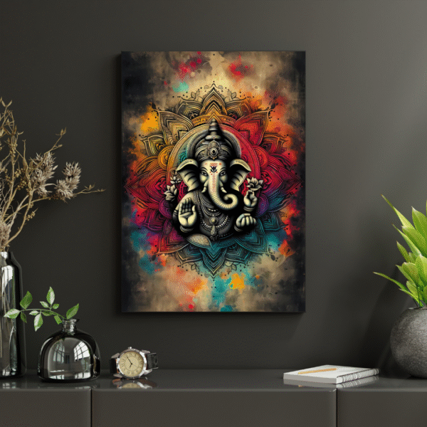 Blessings of Ganesha – Vibrant Ganesh Chaturthi Wall Art | Unframed Canvas Print for Festive Home, Pooja Room & Spiritual Decor - Image 3