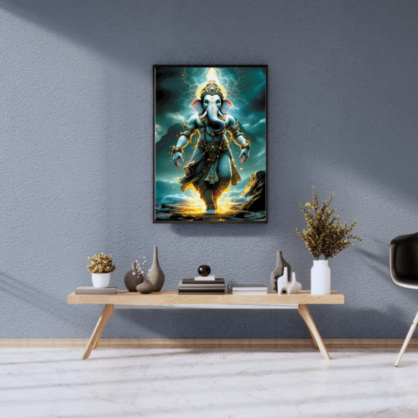 Vighnaharta - Majestic Ganesha Canvas Wall Art for Ganesh Chaturthi – Unframed Festive Print Featuring Lord Ganesha with Divine Glow – Hindu Spiritual Décor for Home, Puja Room, or Gifting - Image 3