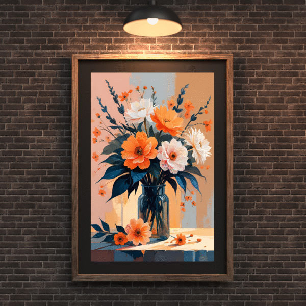 Modern Floral Wall Art – Unframed Canvas Print of Warm Orange & White Flowers in Glass Vase | Minimal Botanical Artwork for Bedroom, Living Room, or Entryway - Image 3