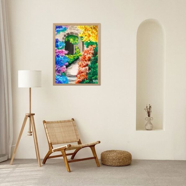Flowers in Alley – A4 Framed Floral Alleyway Wall Art Print | Vibrant Garden Path Painting for Home & Office Décor - Image 7