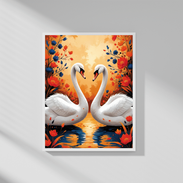 Eternal Embrace - Swan Couple at Sunset, Romantic Wall Art Print with Floral Reflections | Unframed Nature-Inspired Canvas for Bedroom, Living Room, or Gift Décor - Image 5