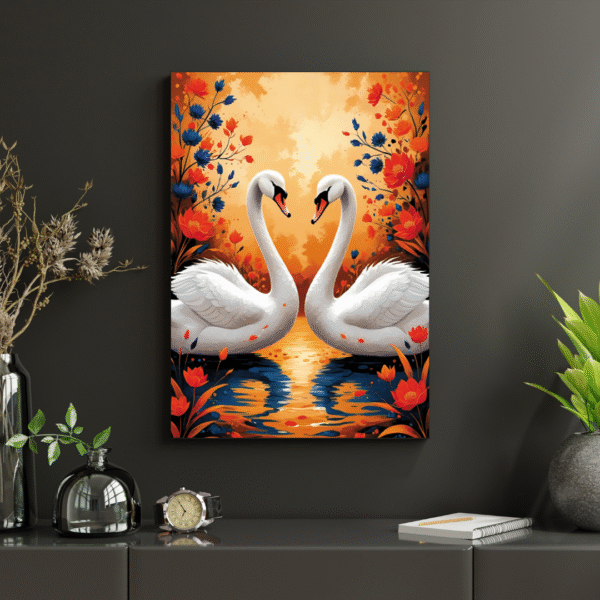 Eternal Embrace - Swan Couple at Sunset, Romantic Wall Art Print with Floral Reflections | Unframed Nature-Inspired Canvas for Bedroom, Living Room, or Gift Décor - Image 7