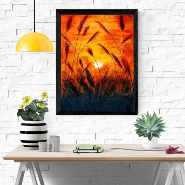 Golden Dusk – A4 Framed Sunset Nature Wall Art | Wild Grass Silhouette Print | Matte Paper | Black & Beige Frame Options - Image 5