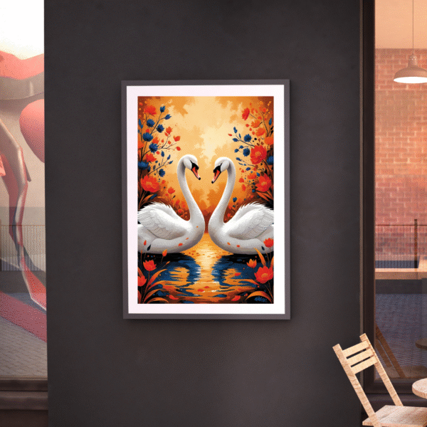 Eternal Embrace - Swan Couple at Sunset, Romantic Wall Art Print with Floral Reflections | Unframed Nature-Inspired Canvas for Bedroom, Living Room, or Gift Décor - Image 8